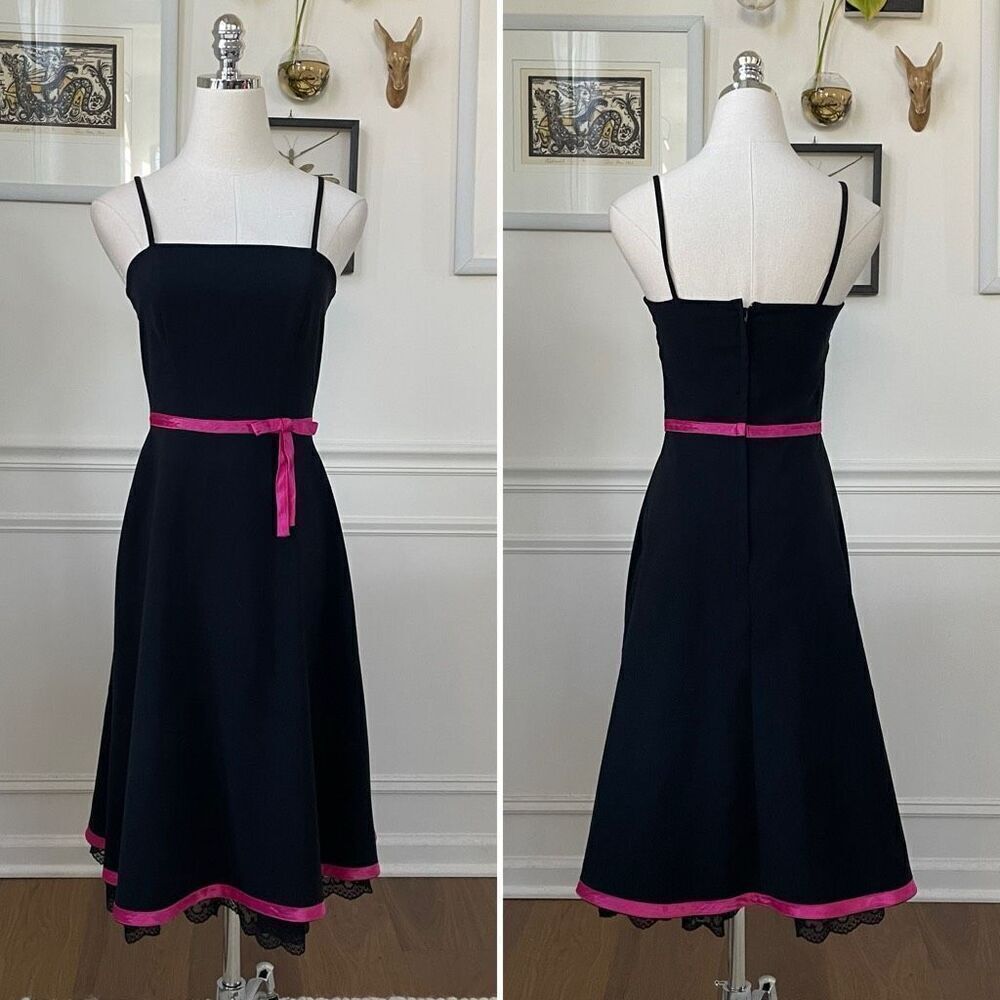 Vintage 90s Byer Too! Black Fuchsia Cocktail Dress    0 2 XS